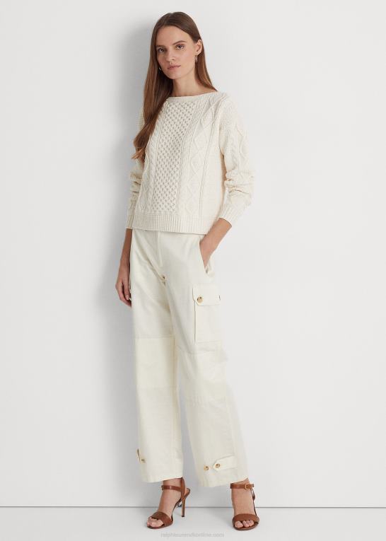 mascarpone creme Kvinder Ralph Lauren aran-strikket bomuldstrøje med bådhals Z426B3949