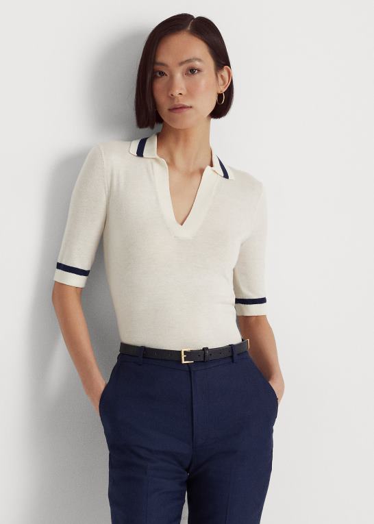 mascarpone creme Kvinder Ralph Lauren kortærmet trøje i silkeblanding Z426B3997
