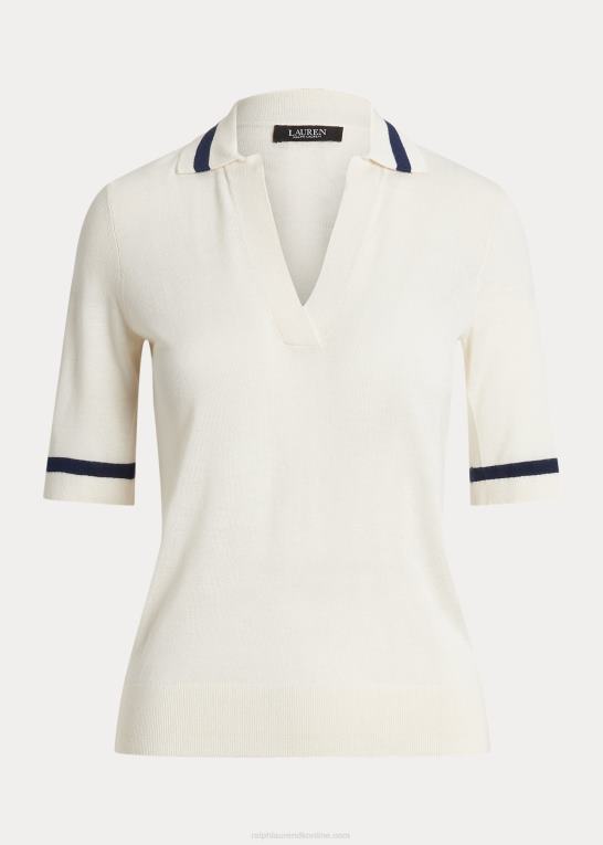 mascarpone creme Kvinder Ralph Lauren kortærmet trøje i silkeblanding Z426B4396