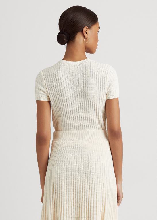 mascarpone creme Kvinder Ralph Lauren linned-bomuld kortærmet sweater Z426B3948
