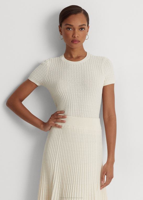 mascarpone creme Kvinder Ralph Lauren linned-bomuld kortærmet sweater Z426B4824