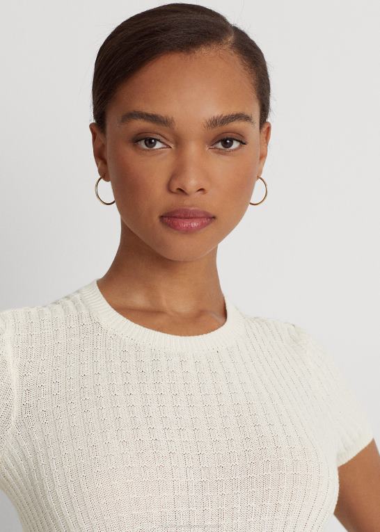 mascarpone creme Kvinder Ralph Lauren linned-bomuld kortærmet sweater Z426B4824