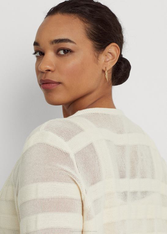 mascarpone creme Kvinder Ralph Lauren stribet strik cardigan Z426B4646