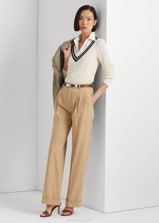 mascarpone creme/navy Kvinder Ralph Lauren kabelstrikket crickettrøje Z426B4378