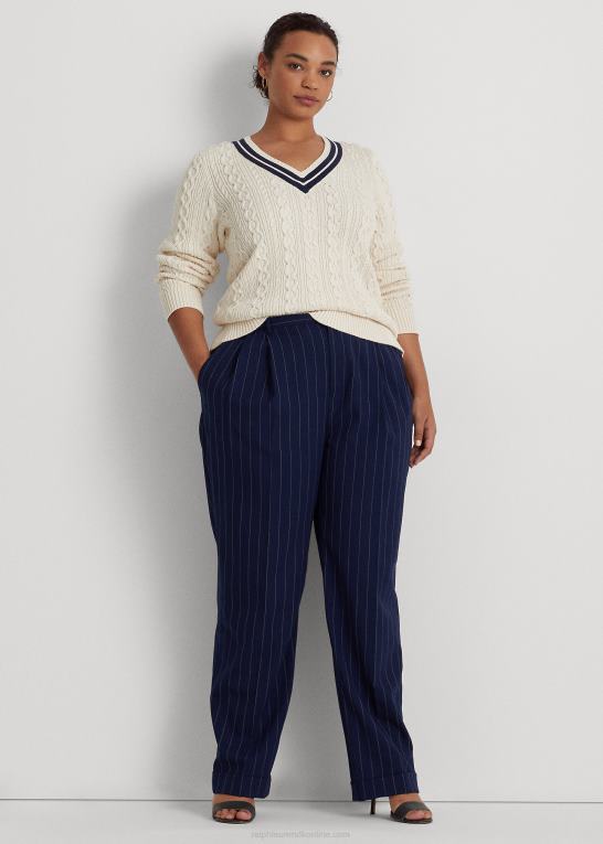 mascarpone creme/navy Kvinder Ralph Lauren kabelstrikket crickettrøje Z426B4639