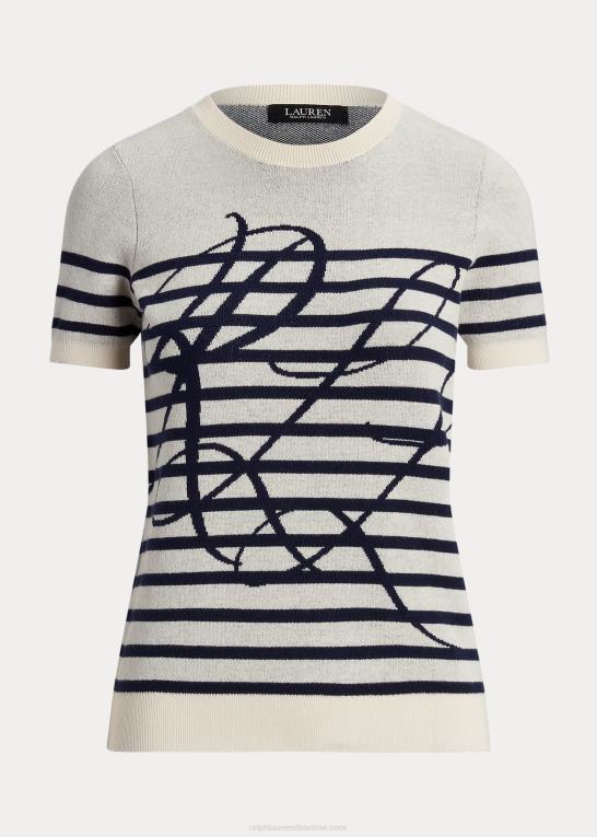 mascarpone creme/navy Kvinder Ralph Lauren logo stribet kortærmet sweater Z426B3996