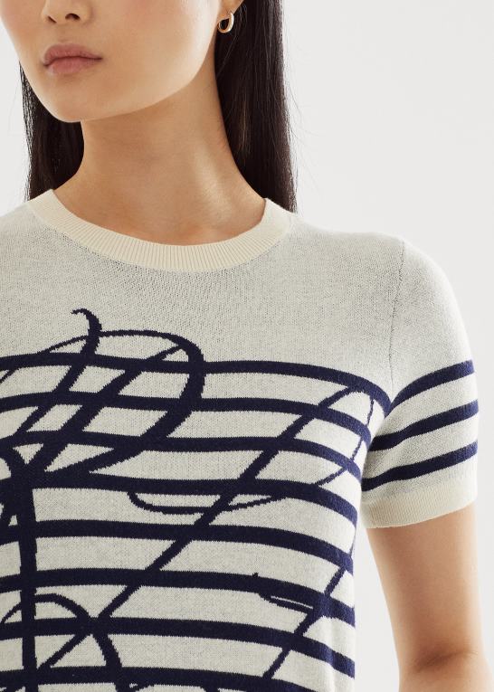 mascarpone creme/navy Kvinder Ralph Lauren logo stribet kortærmet sweater Z426B3996