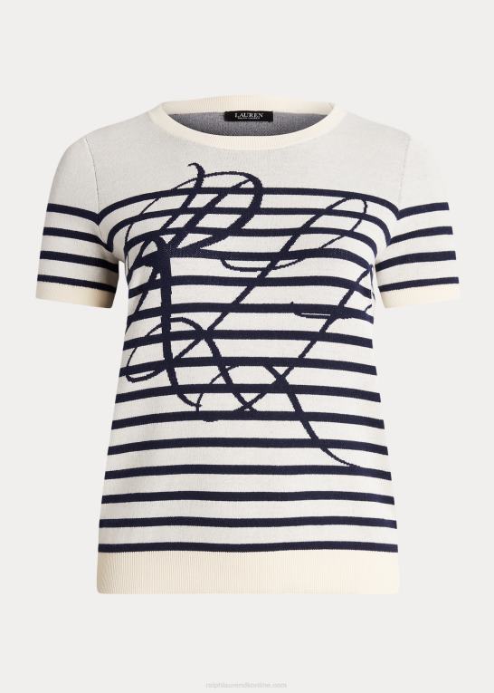 mascarpone creme/navy Kvinder Ralph Lauren logo stribet kortærmet sweater Z426B4629