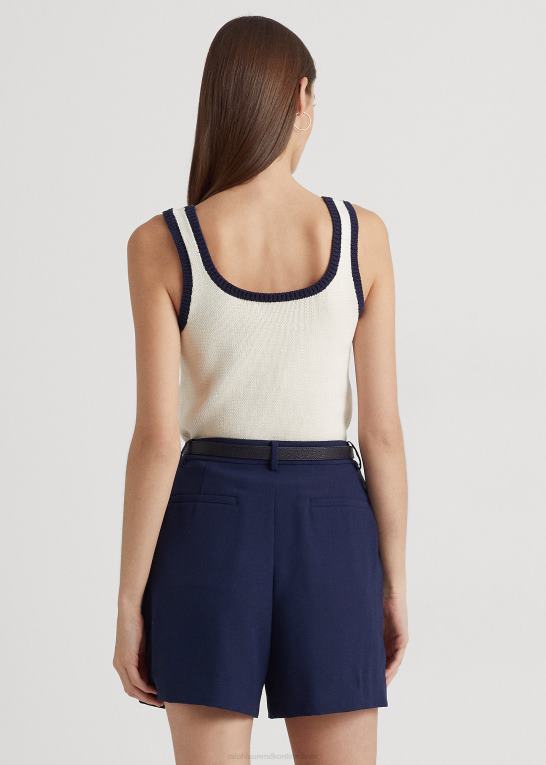 mascarpone creme/navy Kvinder Ralph Lauren ærmeløs sweater i tofarvet bomuldsblanding Z426B4405