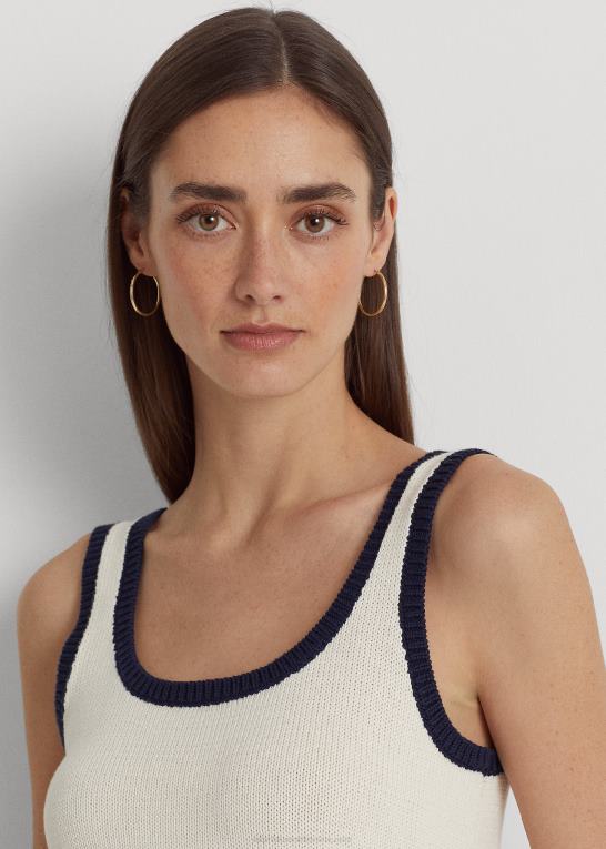 mascarpone creme/navy Kvinder Ralph Lauren ærmeløs sweater i tofarvet bomuldsblanding Z426B4405