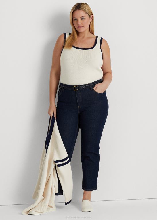 mascarpone creme/navy Kvinder Ralph Lauren ærmeløs sweater i tofarvet bomuldsblanding Z426B4588