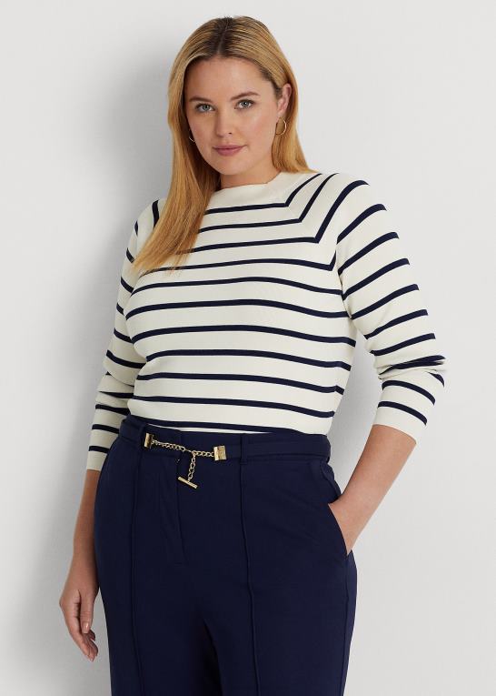 mascarpone creme/navy Kvinder Ralph Lauren stribet cropped mockneck sweater Z426B4621