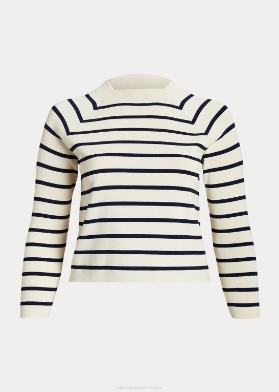 mascarpone creme/navy Kvinder Ralph Lauren stribet cropped mockneck sweater Z426B4621