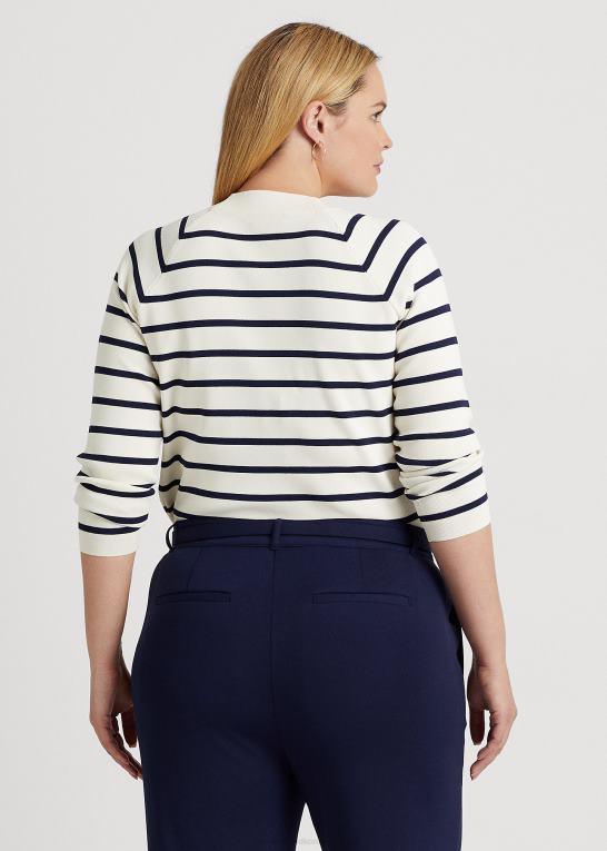 mascarpone creme/navy Kvinder Ralph Lauren stribet cropped mockneck sweater Z426B4621