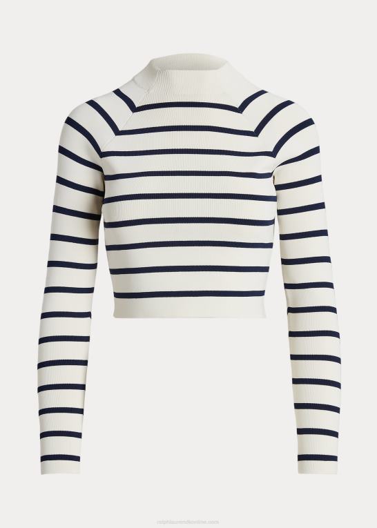 mascarpone creme/navy Kvinder Ralph Lauren stribet cropped mockneck sweater Z426B9423