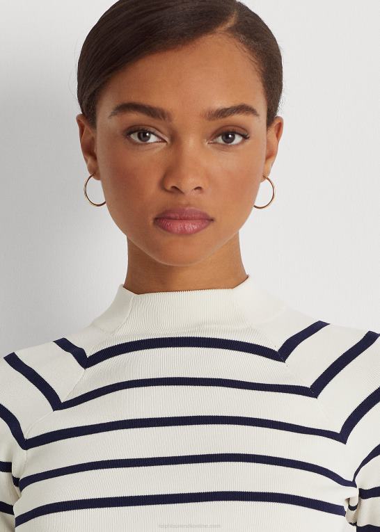 mascarpone creme/navy Kvinder Ralph Lauren stribet cropped mockneck sweater Z426B9423
