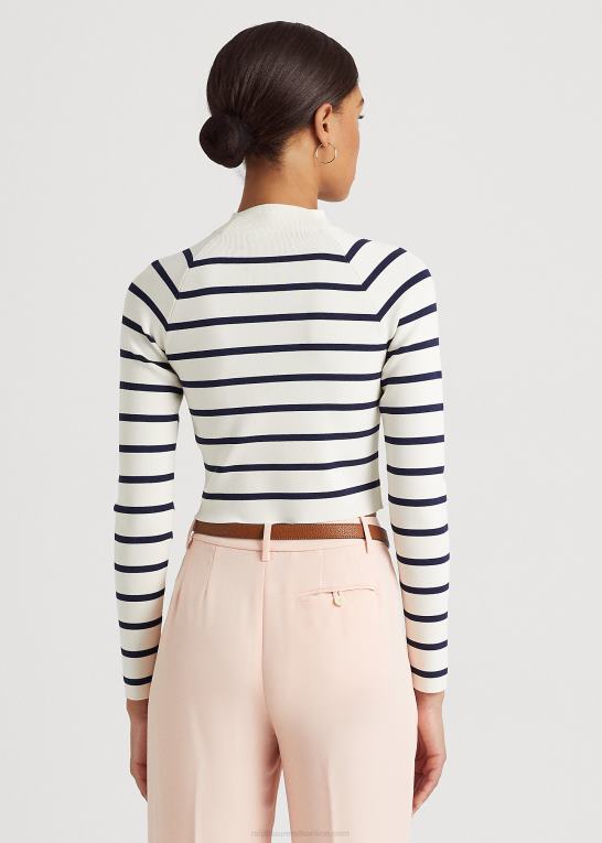 mascarpone creme/navy Kvinder Ralph Lauren stribet cropped mockneck sweater Z426B9469