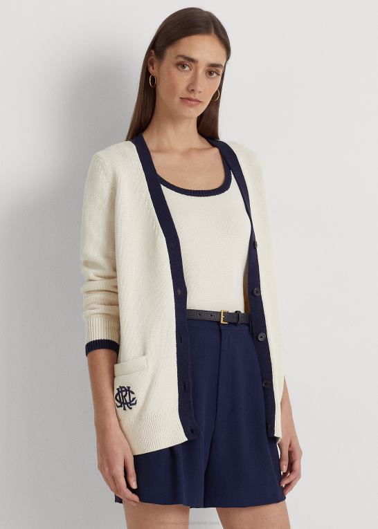 mascarpone creme/navy Kvinder Ralph Lauren tofarvet cardigan i bomuld Z426B9471