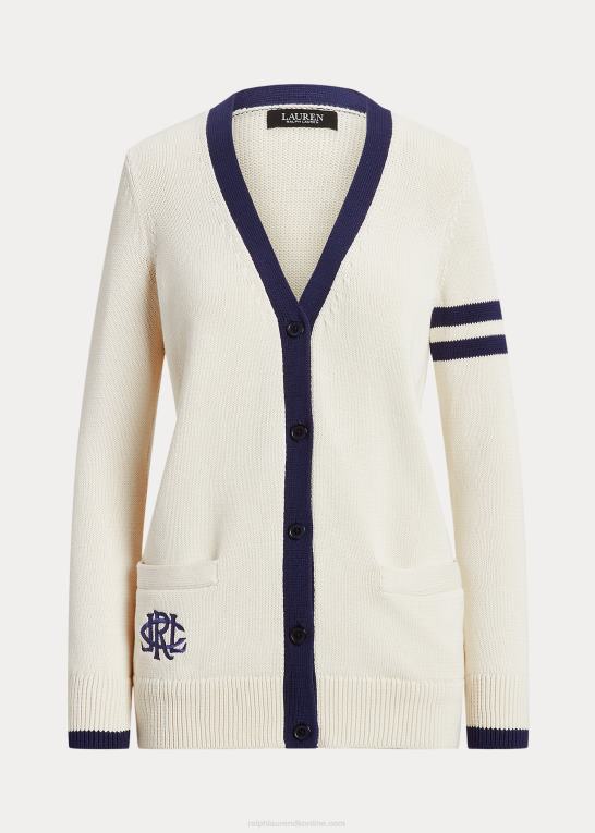mascarpone creme/navy Kvinder Ralph Lauren tofarvet cardigan i bomuld Z426B9471