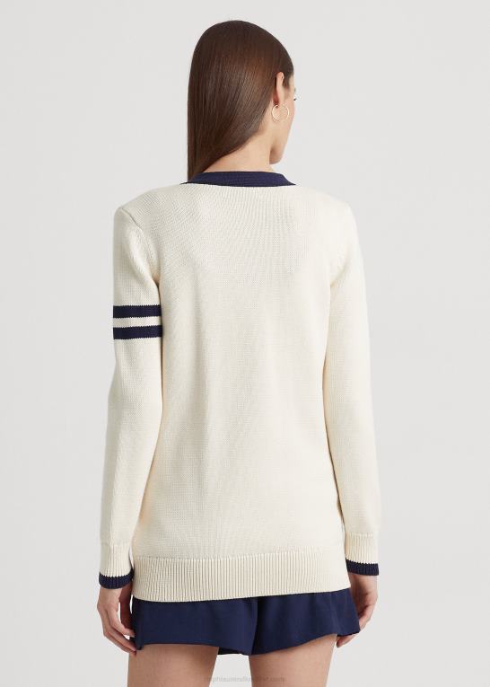 mascarpone creme/navy Kvinder Ralph Lauren tofarvet cardigan i bomuld Z426B9471