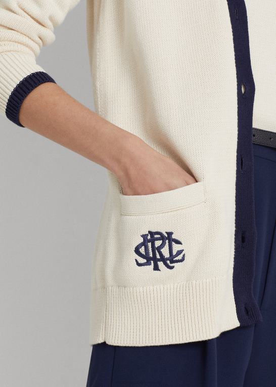 mascarpone creme/navy Kvinder Ralph Lauren tofarvet cardigan i bomuld Z426B9471
