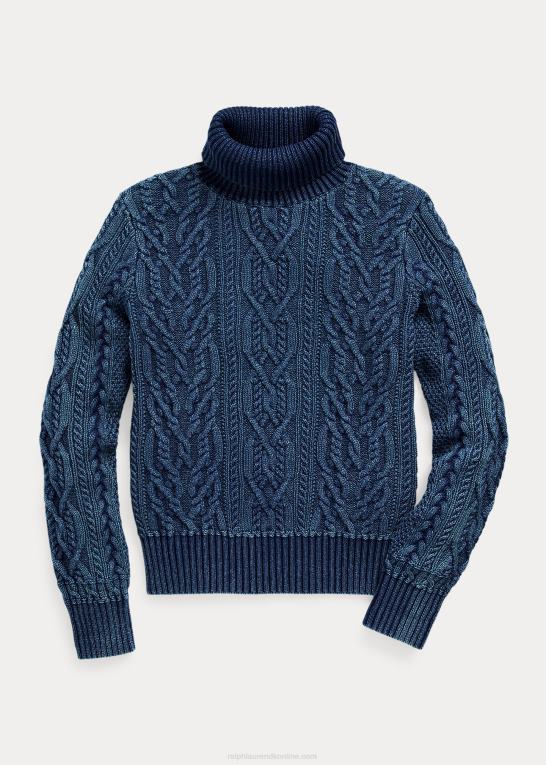 mellem indigo Kvinder Ralph Lauren aran-strikket bomulds rullekravetrøje Z426B3666