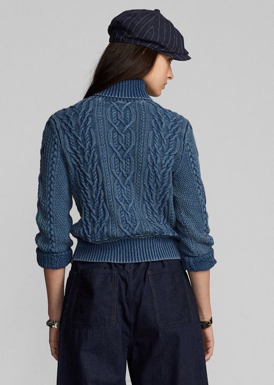 mellem indigo Kvinder Ralph Lauren aran-strikket bomulds rullekravetrøje Z426B3666