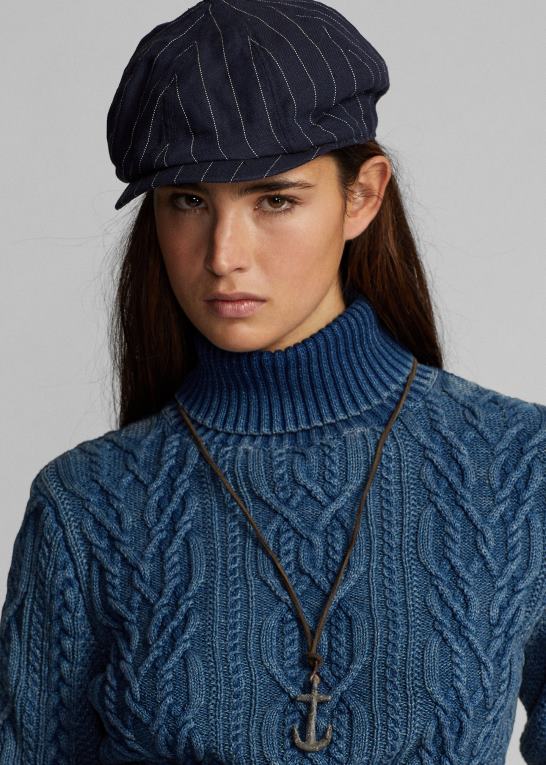 mellem indigo Kvinder Ralph Lauren aran-strikket bomulds rullekravetrøje Z426B3666