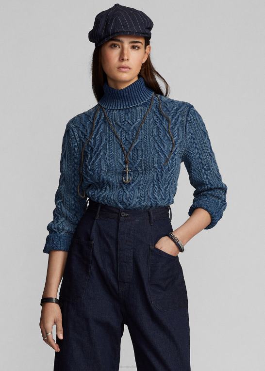 mellem indigo Kvinder Ralph Lauren aran-strikket bomulds rullekravetrøje Z426B3666