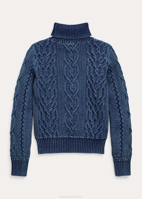 mellem indigo Kvinder Ralph Lauren aran-strikket bomulds rullekravetrøje Z426B3666