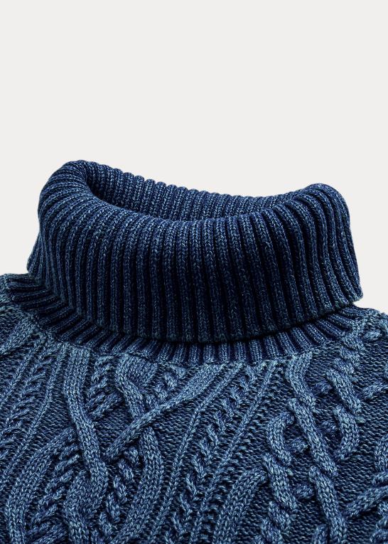 mellem indigo Kvinder Ralph Lauren aran-strikket bomulds rullekravetrøje Z426B3666