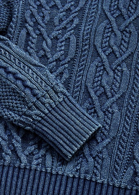 mellem indigo Kvinder Ralph Lauren aran-strikket bomulds rullekravetrøje Z426B3666