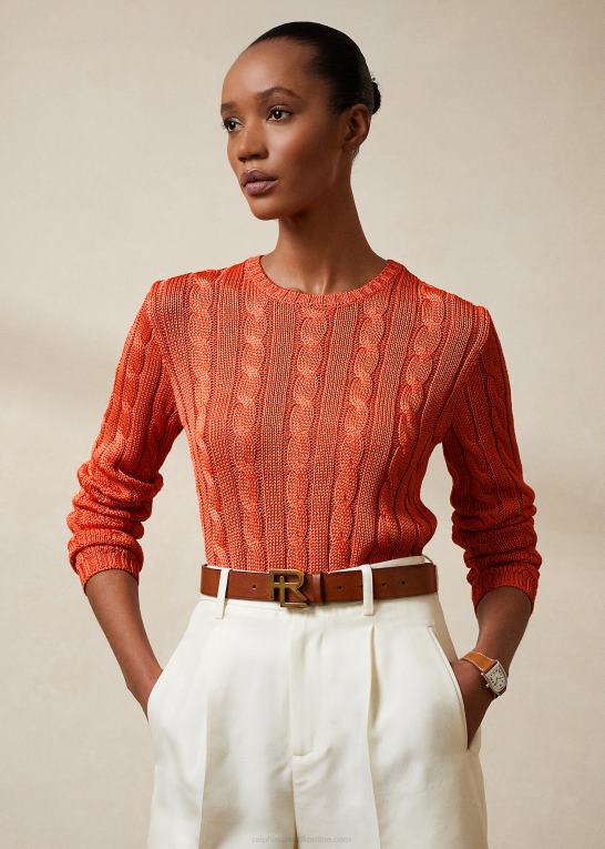 melon Kvinder Ralph Lauren kabelstrikket silketrøje med rund hals Z426B3484