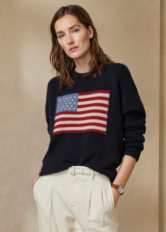 midnat m/flag Kvinder Ralph Lauren flag kashmir sweater med rund hals Z426B3451