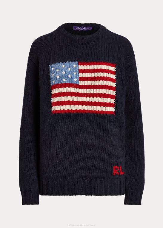 midnat m/flag Kvinder Ralph Lauren flag kashmir sweater med rund hals Z426B3451