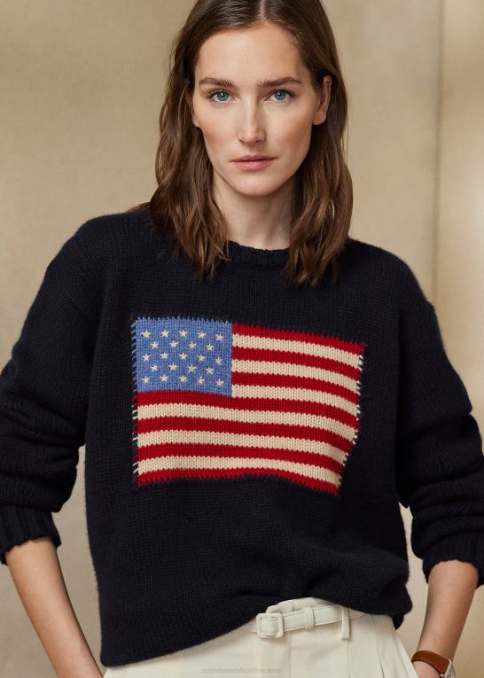 midnat m/flag Kvinder Ralph Lauren flag kashmir sweater med rund hals Z426B3451