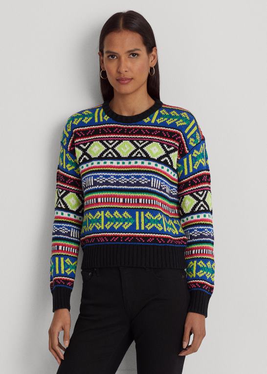 multi Kvinder Ralph Lauren geo-motiv bomuld-hør sweater med rund hals Z426B3920