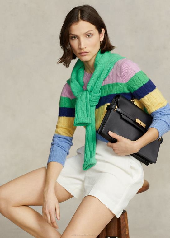 multi stribe Kvinder Ralph Lauren stribet kabelstrikket sweater med rund hals Z426B9184