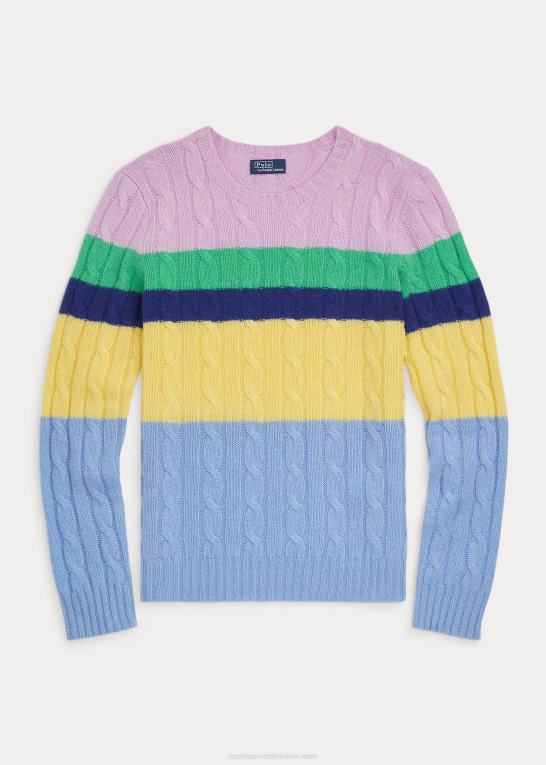 multi stribe Kvinder Ralph Lauren stribet kabelstrikket sweater med rund hals Z426B9184