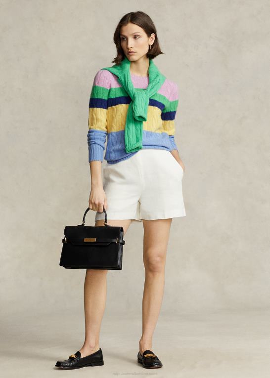 multi stribe Kvinder Ralph Lauren stribet kabelstrikket sweater med rund hals Z426B9184