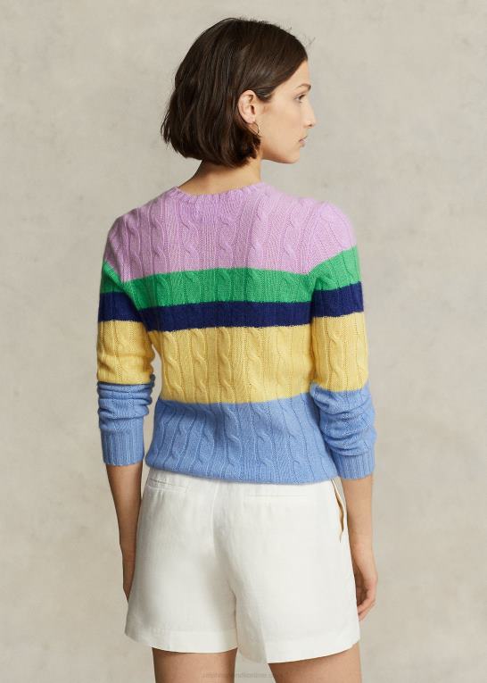 multi stribe Kvinder Ralph Lauren stribet kabelstrikket sweater med rund hals Z426B9184