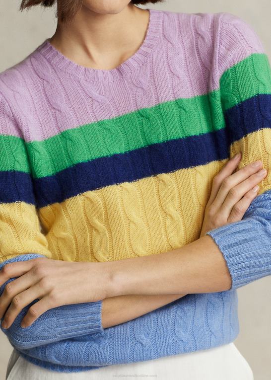 multi stribe Kvinder Ralph Lauren stribet kabelstrikket sweater med rund hals Z426B9184