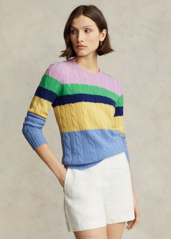 multi stribe Kvinder Ralph Lauren stribet kabelstrikket sweater med rund hals Z426B9184