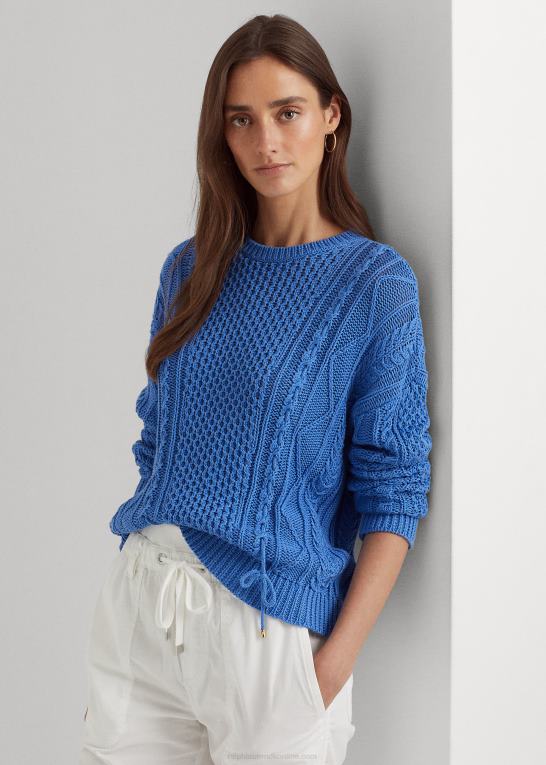 new england blå Kvinder Ralph Lauren snøring kabelstrikket bomuldstrøje Z426B9549