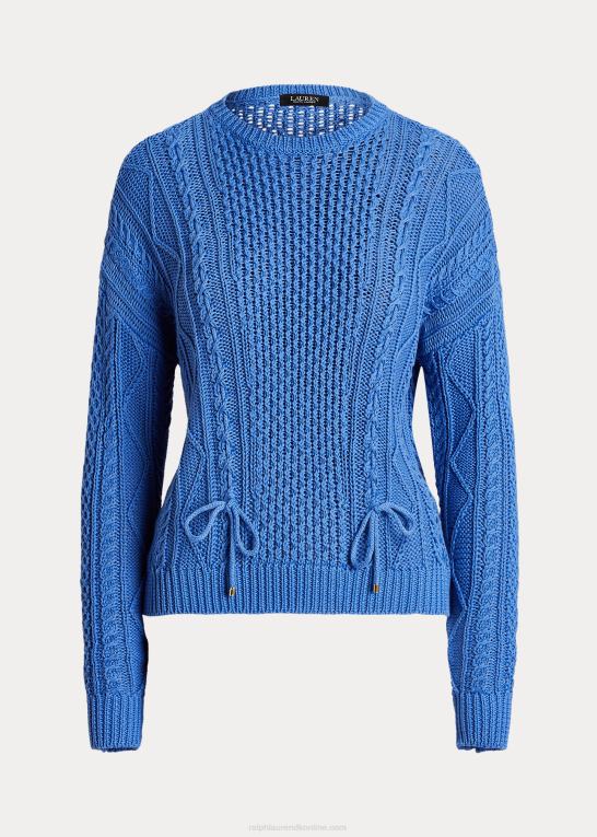 new england blå Kvinder Ralph Lauren snøring kabelstrikket bomuldstrøje Z426B9549