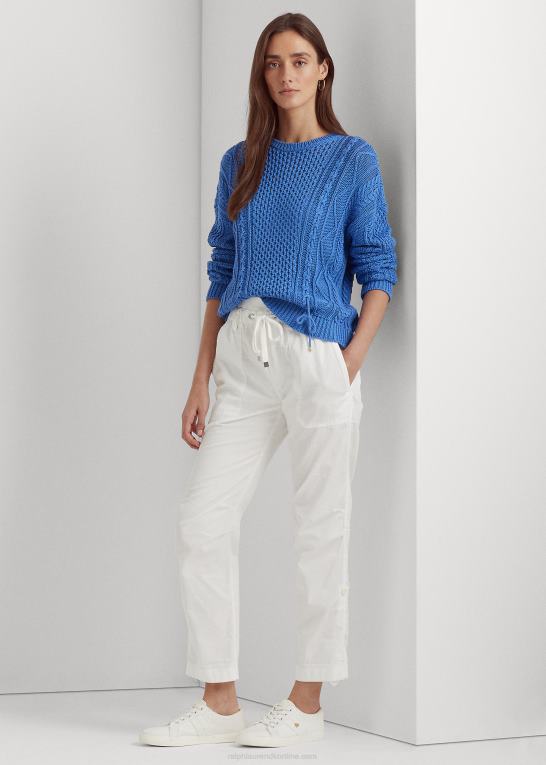new england blå Kvinder Ralph Lauren snøring kabelstrikket bomuldstrøje Z426B9549