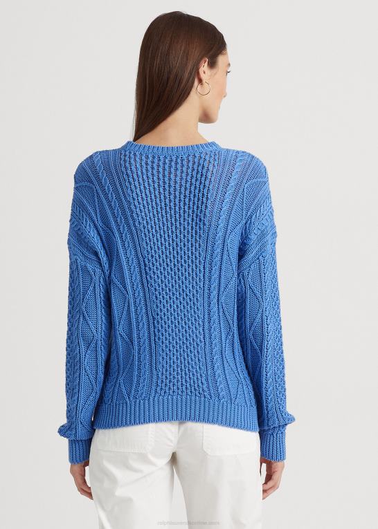 new england blå Kvinder Ralph Lauren snøring kabelstrikket bomuldstrøje Z426B9549