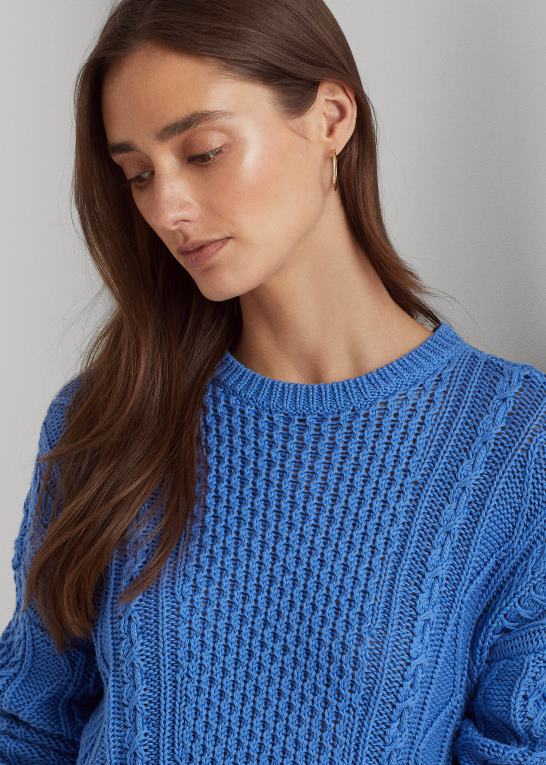 new england blå Kvinder Ralph Lauren snøring kabelstrikket bomuldstrøje Z426B9549
