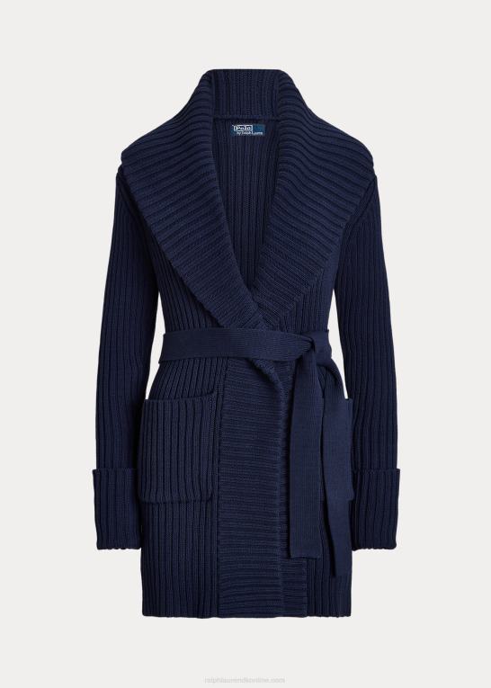 newport flåde Kvinder Ralph Lauren ribstrikket bomuldscardigan med sjalkrave Z426B3038