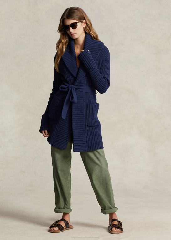 newport flåde Kvinder Ralph Lauren ribstrikket bomuldscardigan med sjalkrave Z426B3038